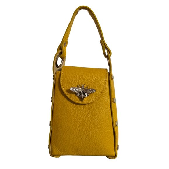 Vera Pelle Bee Leather Mustard Yellow Small Crossbody Bag - Picture 3 of 14